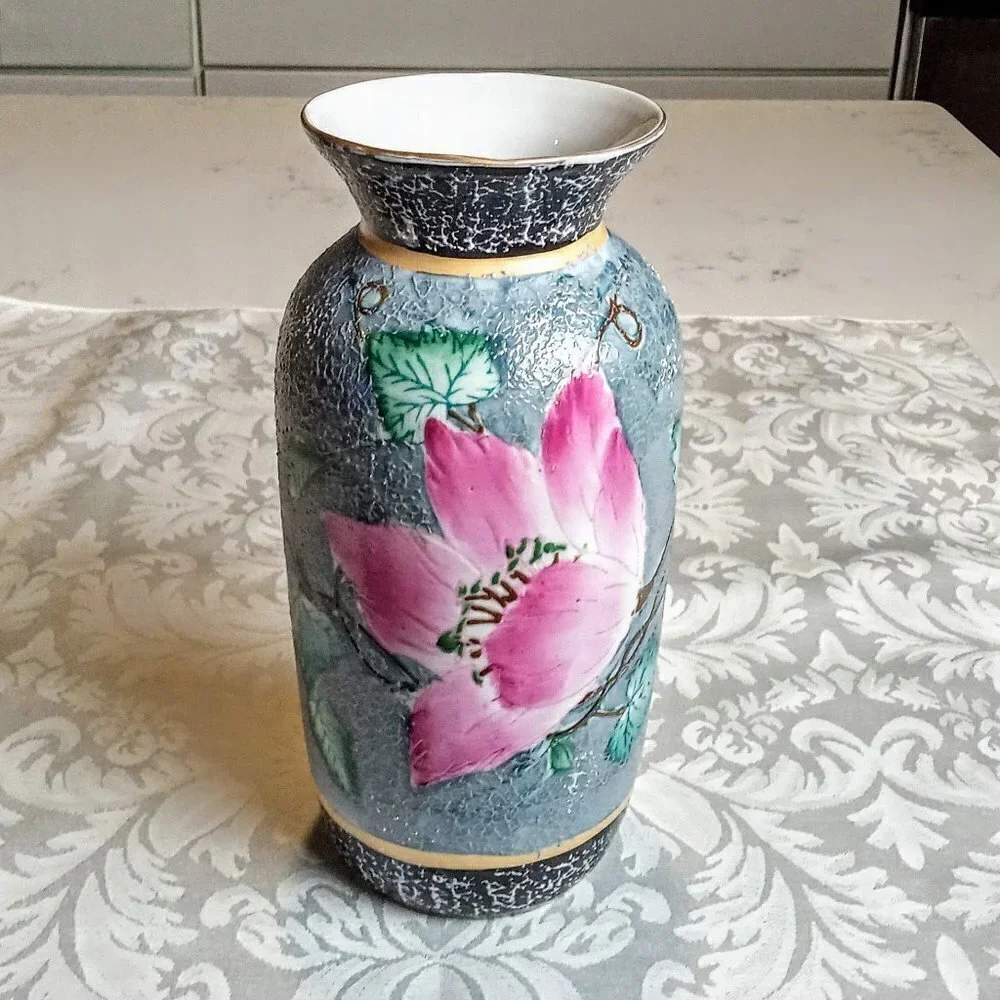 Hand-Painted Textured Floral Ceramic Vase